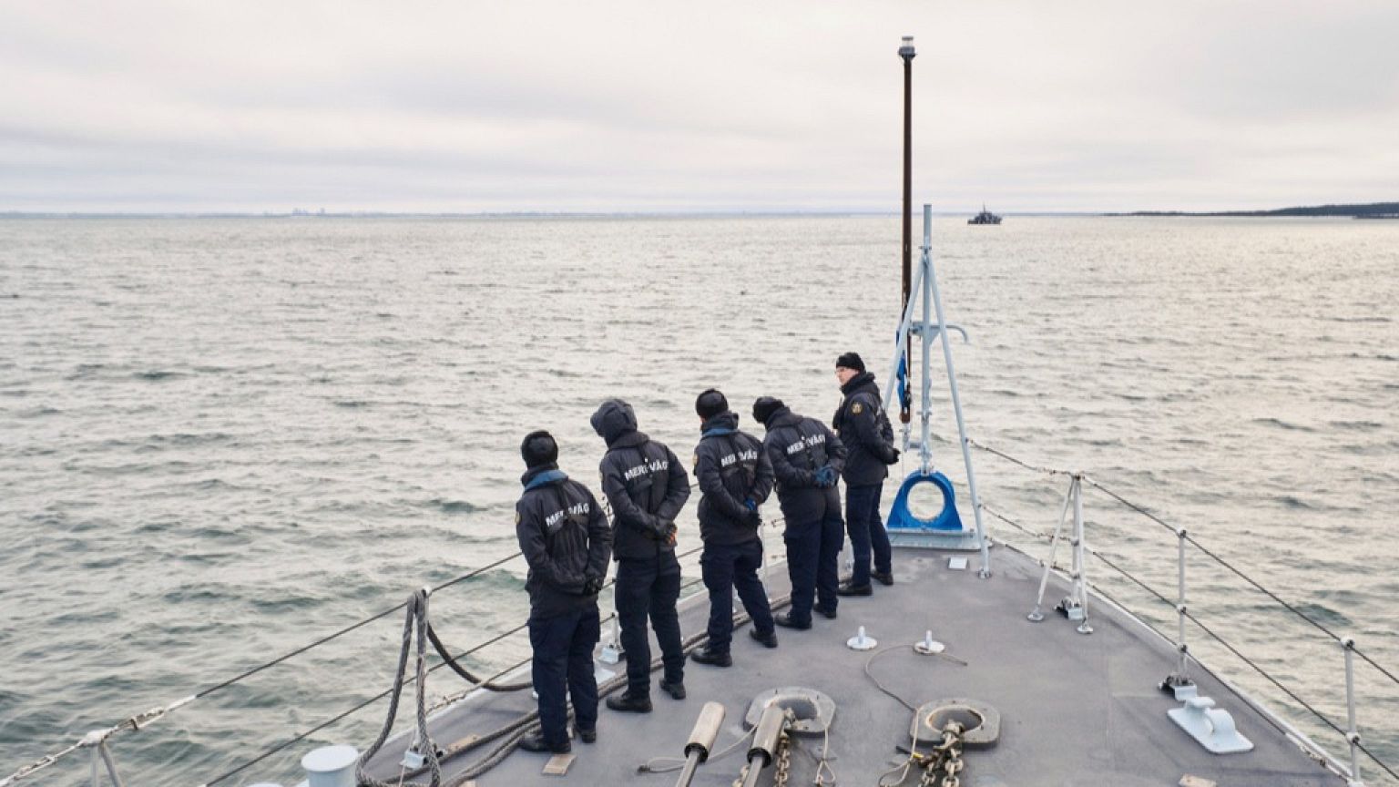 Un navire de la marine estonienne navigue en mer Baltique le jeudi 9 janvier 2025, dans le cadre de l'intensification des patrouilles de l'OTAN